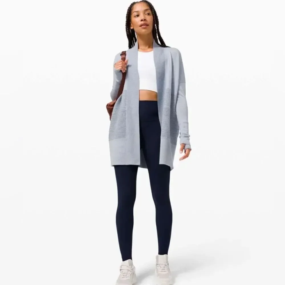 Lululemon Sit In Lotus Merino Wool Cardigan Sweater Heather Starlight Blue